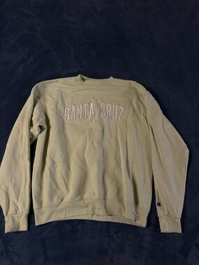 Champion Olive Crewneck Sweatshirt with 'Santa Cruz' Embroidery